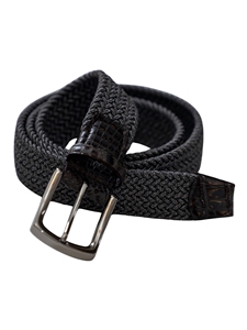 Grey Italian Woven Fabric With Crocodile-Embossed Calfskin Tabs Belt | Torino Leather Cool Casual Belts Collection | Sam's Tailoring Fine Men's Clothing