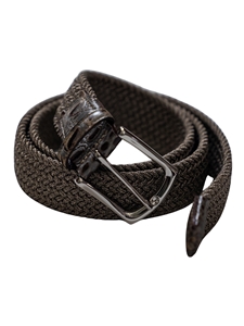 Taupe Italian Woven Fabric With Crocodile-Embossed Calfskin Tabs Belt | Torino Leather Cool Casual Belts Collection | Sam's Tailoring Fine Men's Clothing