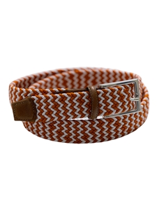 Burnt Orange & White Game Day Italian Woven Stretch Belt | Torino Leather Resort Casual Belts Collection | Sam's Tailoring Fine Men's Clothing