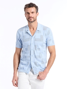 Light Blue Jacquard Short Sleeve Men's Sweater | Robert Graham Sweaters Collection | Sam's Tailoring Fine Men's Clothing