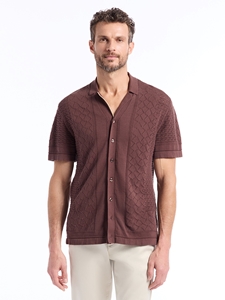 Brown Open Weave Delmar Short Sleeve Sweater | Robert Graham Sweaters Collection | Sam's Tailoring Fine Men's Clothing