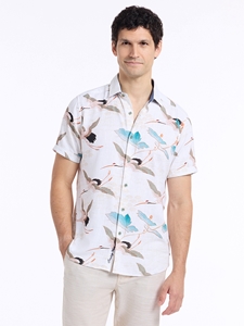 White Tsuru Short Sleeve Button Down Men's Shirt | Robert Graham Short Sleeves Shirts Collection | Sam's Tailoring Fine Men's Tailoring