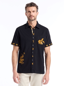 Black Golden Jungle Short Sleeve Button Down Men Shirt  | Robert Graham Short Sleeves Shirts Collection | Sam's Tailoring Fine Men's Tailoring