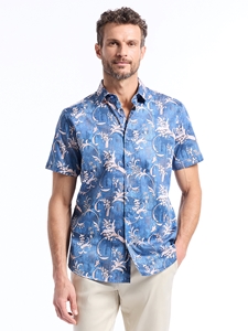 Blue Junipero Short Sleeve Button Down Men's Shirt | Robert Graham Short Sleeves Shirts Collection | Sam's Tailoring Fine Men's Tailoring