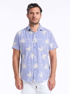 Blue Primrose Short Sleeve Button Down Men's Shirt | Robert Graham Short Sleeves Shirts Collection | Sam's Tailoring Fine Men's Tailoring