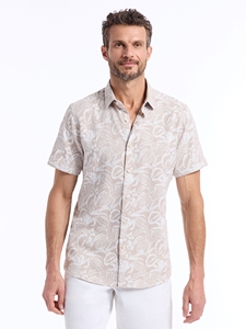 Khaki Santa Monica Short Sleeve Button Down Men's Shirt | Robert Graham Short Sleeves Shirts Collection | Sam's Tailoring Fine Men's Tailoring