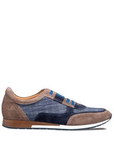 Taupe/Blue Caleta Suede/Linen Dress Casual Sneaker | Mezlan Casual Shoes Collection | Sam's Tailoring Fine Men's Clothing