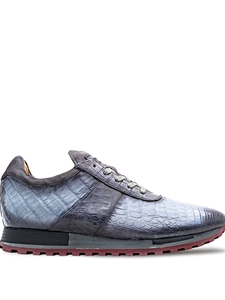 Pearl Grey/Black Barrow Crocodile Men's Exotic Sneaker | Mezlan Casual Shoes Collection | Sam's Tailoring Fine Men's Clothing