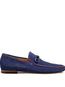 Blue Tarraco Perf Suede Men's Casual Moccasin | Mezlan Slip Ons Collection | Sam's Tailoring Fine Men's Clothing