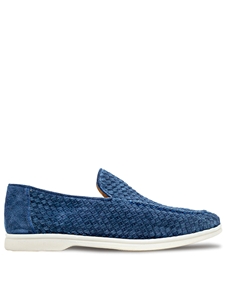 Navy Sanlucar Woven Suede Men's Moccasin | Mezlan Slip Ons Collection | Sam's Tailoring Fine Men's Clothing
