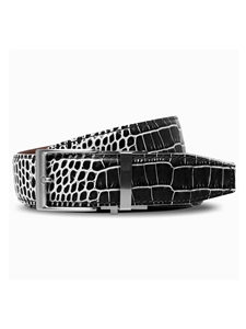 Kayiman Black & White Luxury 1.575" Strap [40Mm] Ratchet Belt | NexBelt Dress Belts | Sam's Tailoring Fine Men's Clothing