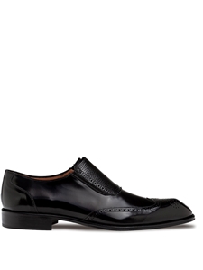 Black Liberty II Shiny Calf Wing Tip Medallion Slip On | Mezlan Slip Ons Collection | Sam's Tailoring Fine Men's Clothing