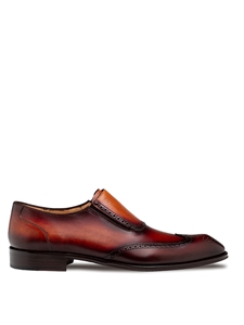 Cognac/Rust Liberty Wing Tip Medallion Men's Slip On | Mezlan Slip Ons Collection | Sam's Tailoring Fine Men's Clothing