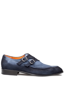 Indigo Cascade Suede Double Monk Strap Men Shoe | Mezlan Monk Strap Shoes Collection | Sam's Tailoring Fine Men's Clothing