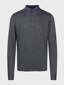 Charcoal Herringbone Jacquard Luxe Long Sleeve Men'S Polo | Emanuel Berg Polos Collection | Sam's Tailoring Fine Men Clothing