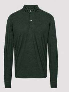 Dark Green Wool Jersey Luxe Long Sleeve Men'S Polo | Emanuel Berg Polos Collection | Sam's Tailoring Fine Men Clothing