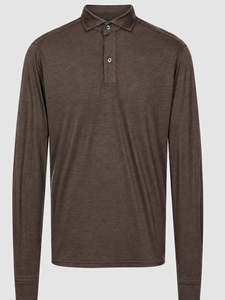 Dark Brown Wool Jersey Luxe Long Sleeve Men'S Polo | Emanuel Berg Polos Collection | Sam's Tailoring Fine Men Clothing