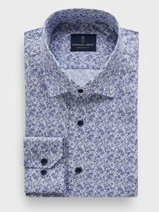 Blue Printed Poplin Stretch Sport Luxury Men'S Dress Shirt | Emanuel Berg Business Shirts Collection | Sam's Tailoring Fine Men Clothing
