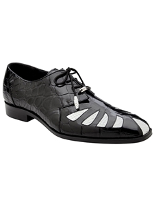 Black/White Simone American Alligator Leather Lace-Up Shoe | Belvedere Dress Shoes | Sam's Tailoring Fine Men's Clothing