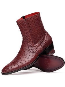 Wine Genuine Ostrich Men's Chelsea Boot | Western Boots Collection | Sam's Tailoring Fine Men's Clothing