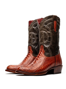 Rustic Cognac Genuine Ostrich Leg Skin Cowboy Boot | Western Boots Collection | Sam's Tailoring Fine Men's Clothing