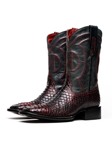 BlackCherry Genuine Python Skin Men's Cowboy Boot | Western Boots Collection | Sam's Tailoring Fine Men's Clothing