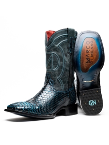Black/Blue Genuine Python Skin Men's Cowboy Boot | Western Boots Collection | Sam's Tailoring Fine Men's Clothing