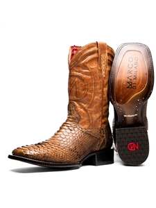 Cognac Genuine Python Skin Men's Cowboy Boot | Western Boots Collection | Sam's Tailoring Fine Men's Clothing