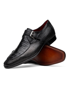 Black Caiman Crocodile & Lizard Men's Buckle Shoe | Marco Di Milano Monk Strap Shoes | Sam's Tailoring Fine Men's Clothing