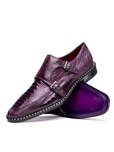 Purple Genuine Ostrich Leg Double Monk Strap Shoe | Marco Di Milano Monk Strap Shoes | Sam's Tailoring Fine Men's Clothing