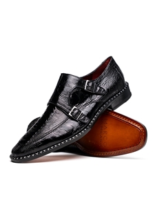 Black Genuine Ostrich Leg Double Monk Strap Shoe | Marco Di Milano Monk Strap Shoes | Sam's Tailoring Fine Men's Clothing