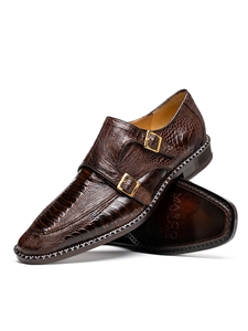 Brown Genuine Ostrich Leg Double Monk Strap Shoe | Marco Di Milano Monk Strap Shoes | Sam's Tailoring Fine Men's Clothing