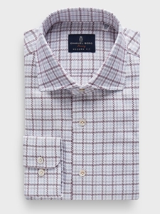 Red Checked Cotton Dobby Premium Luxury Men Dress Shirt | Emanuel Berg Business Shirts Collection | Sam's Tailoring Fine Men Clothing