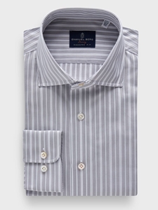 Silver Striped Cotton Poplin Premium Luxury Men Dress Shirt | Emanuel Berg Business Shirts Collection | Sam's Tailoring Fine Men Clothing