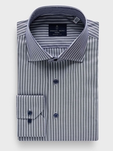 Navy Striped Cotton Twill Premium Luxury Yoga Dress Shirt | Emanuel Berg Business Shirts Collection | Sam's Tailoring Fine Men Clothing