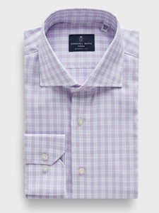 Light Pastel Purple Checked Cotton Twill Luxury Yoga Dress Shirt | Emanuel Berg Business Shirts Collection | Sam's Tailoring Fine Men Clothing