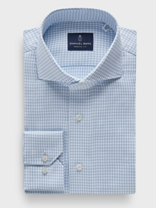 Light Pastel Blue Checked Cotton Twill Luxury Yoga Dress Shirt | Emanuel Berg Business Shirts Collection | Sam's Tailoring Fine Men Clothing