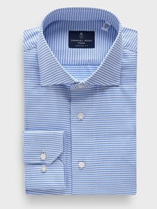 Bright Blue Micro Pattern Cotton Twill Premium Luxury Yoga Dress Shirt | Emanuel Berg Business Shirts Collection | Sam's Tailoring Fine Men Clothing