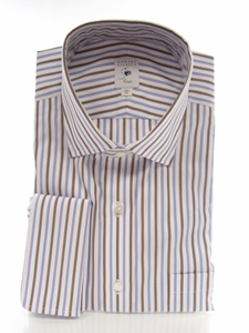 Robert Talbott Blue, White and Brown Stripes Dress Shirt CSRT 602689 - View All Shirts | Sam's Tailoring Fine Men's Clothing