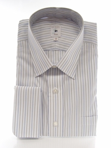 Robert Talbott White, Blue and Brown Striped Mini Dress Shirt R374006DS - View All Shirts | Sam's Tailoring Fine Men's Clothing