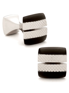 Tateossian London Black Etched Dumbbell Cufflinks CL0017 - Cufflinks | Sam's Tailoring Fine Men's Clothing