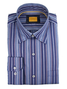 Robert Talbott Navy with Light Blue, White, Rust & Burgundy Multi-Stripe LUM30094-42 - View All Shirts | Sam's Tailoring Fine Men's Clothing