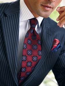 Red with Blue/White Silk Pocket Square