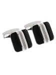 Tateossian London Black Agate Silver Rally Band Square CL1764 - Cufflinks | Sam's Tailoring Fine Men's Clothing