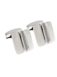 Tateossian London White Mother of Pearl Silver Rally Band Square CL1766 - Cufflinks | Sam's Tailoring Fine Men's Clothing