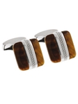 Tateossian London Tiger Eye Silver Rally Band Square CL1768 - Cufflinks | Sam's Tailoring Fine Men's Clothing