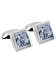 Tateossian London Blue Mother of Pearl Silver Pillow Check CL1062 - Cufflinks | Sam's Tailoring Fine Men's Clothing