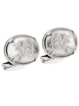Tateossian London Love White Mother of Pearl Silver Crystal Reverse Intaglio Oval CL1519 - Cufflinks | Sam's Tailoring Fine Men's Clothing