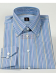 Robert Talbott Purple, Blue, Sky Blue and White Stripes High Medium Spread Collar Estate Shirt F9746A3U - Dress Shirts | Sam's Tailoring Fine Men's Clothing