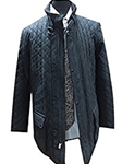 Navy Blue Quilted Leather Oiled Nubuck Jacket | Robert Comstock Leather Jackets | Sam's Tailoring